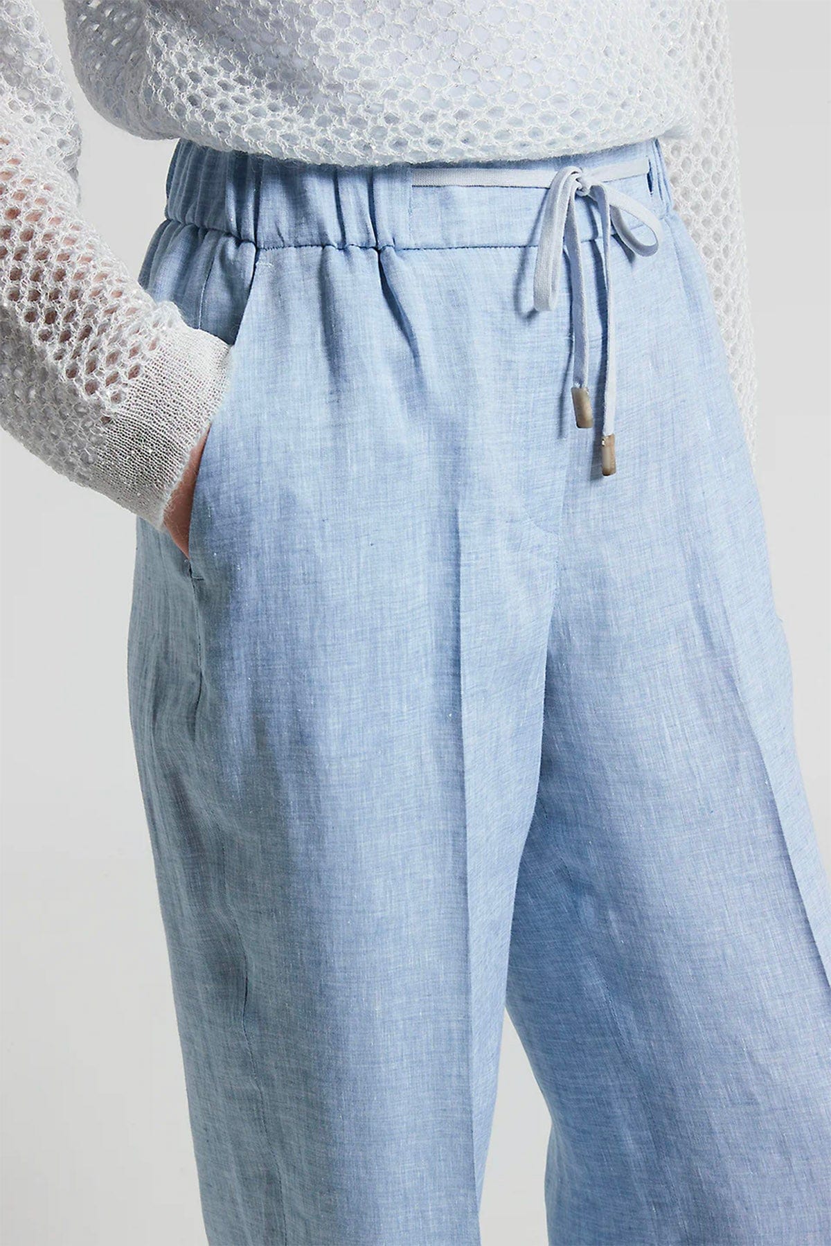 PESERICO PANTALONE LUNGO  Pantalone dritto donna tela leggera e fresca puro lino Azzurro Peserico
