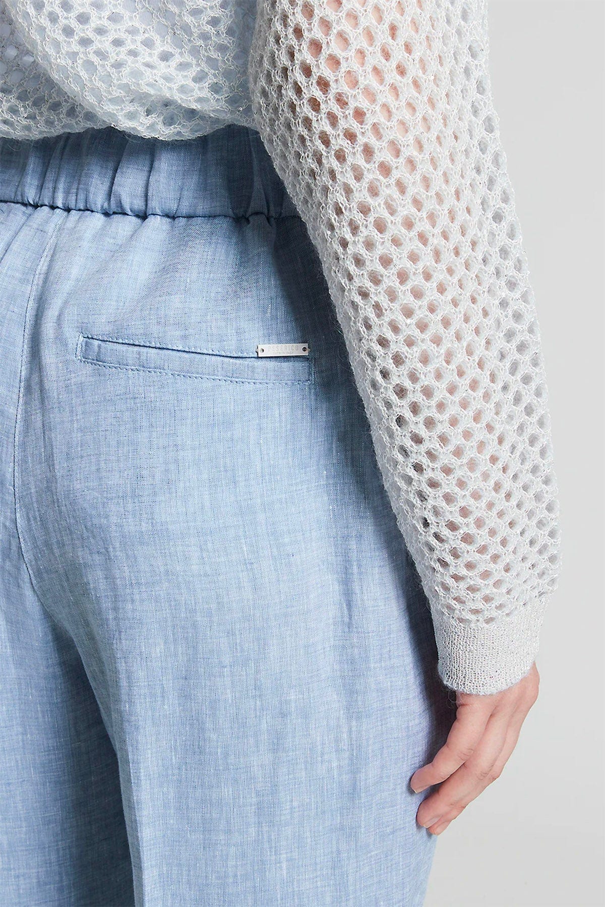 PESERICO PANTALONE LUNGO  AZZURRO RIGATO / 36 Pantalone dritto donna tela leggera e fresca puro lino Azzurro Peserico