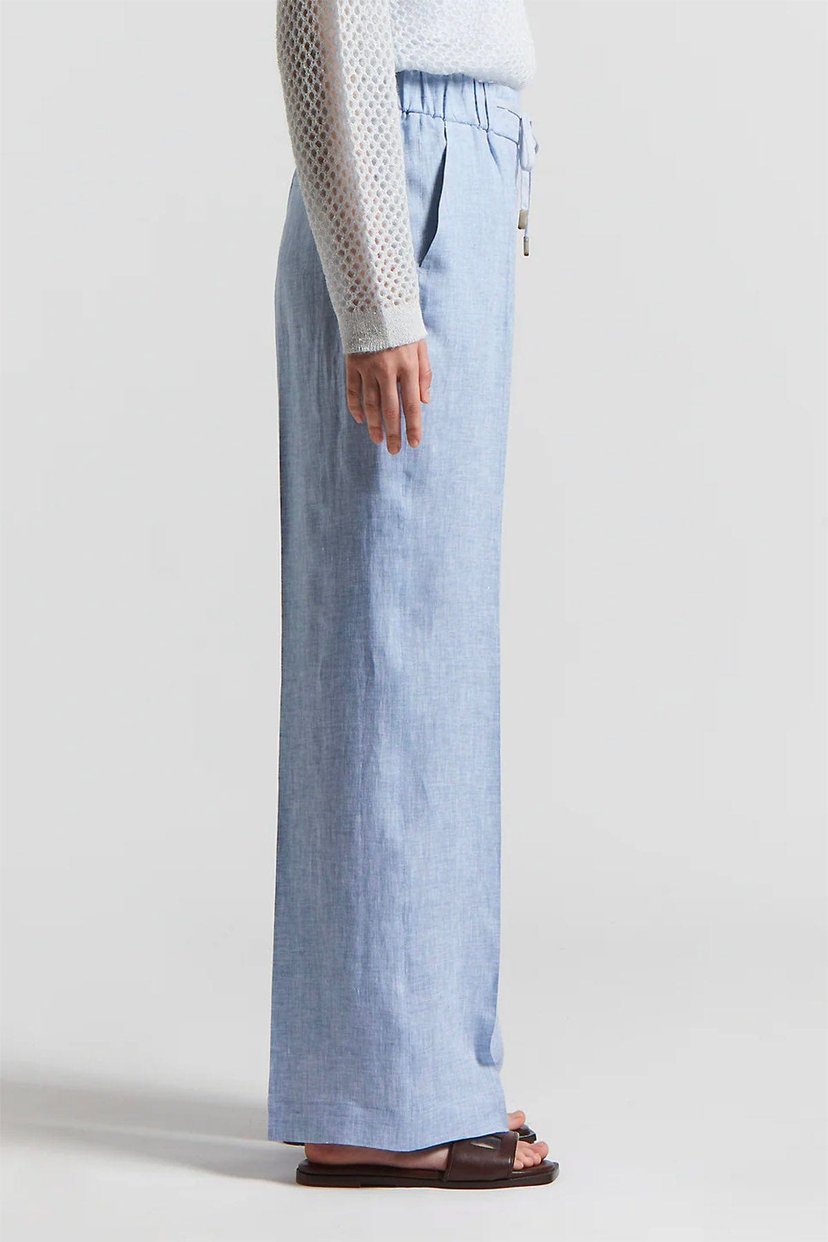 PESERICO PANTALONE LUNGO  Pantalone dritto donna tela leggera e fresca puro lino Azzurro Peserico