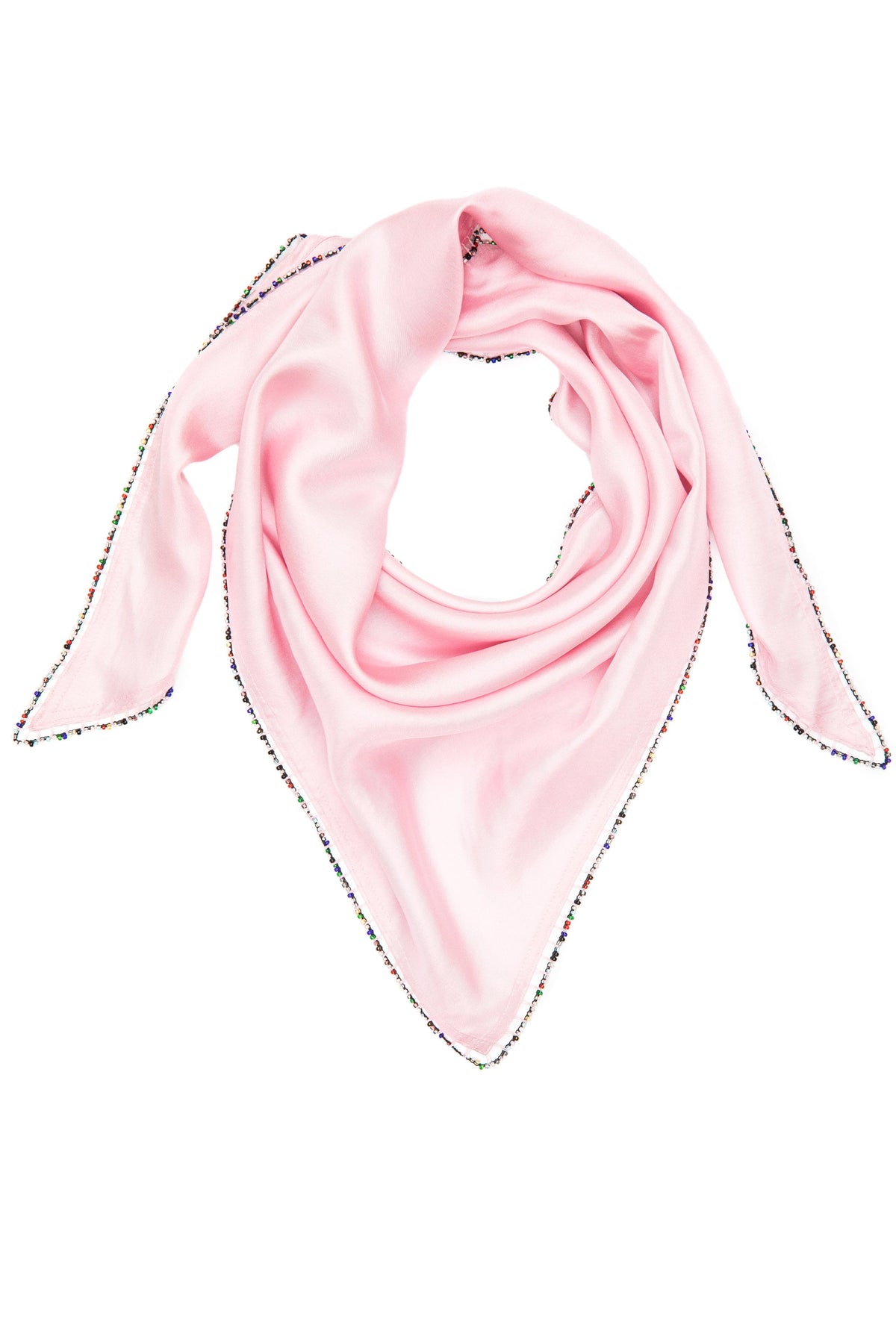 Faliero Sarti FOULARD-SCIARPA-NASTRO  ROSA / UNICA Foulard in Seta Rosa Con Decorazioni sui Bordi Amina