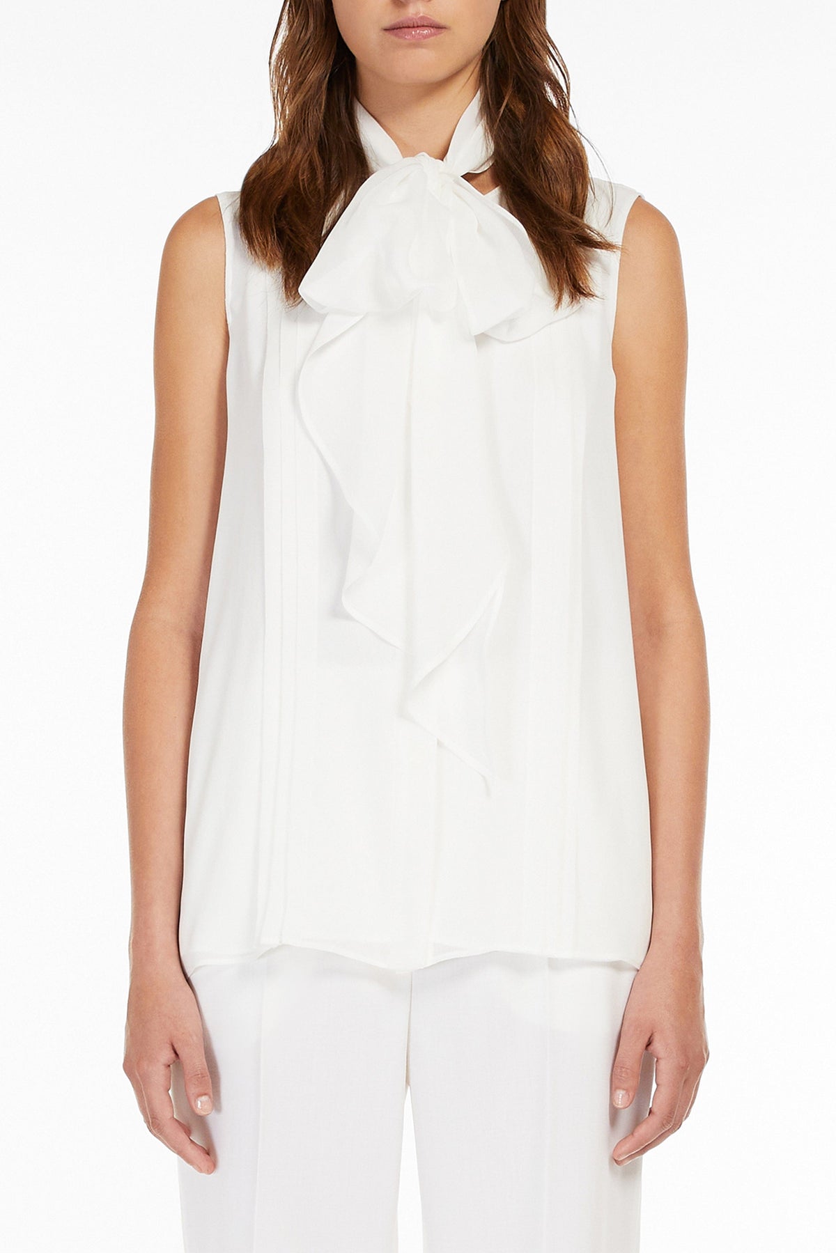 MAXMARA TOP-CANOTTIERA IN TES.  Camicia MaxMara in Seta con Foulard Acanto